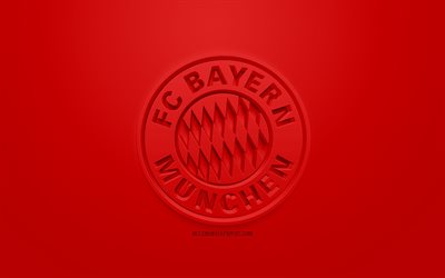 Le FC Bayern Munich, cr&#233;atrice du logo 3D, fond rouge, 3d embl&#232;me, club de football allemand, de la Bundesliga, Munich, Allemagne, art 3d, le football, l&#39;&#233;l&#233;gant logo 3d