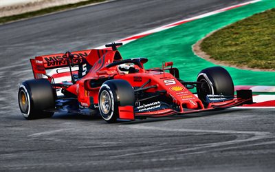 Sebastian Vettel, 4k, Ferrari SF90, raceway, 2019 F1 cars, Formula 1, Scuderia Ferrari, new SF90, F1, Ferrari 064, Ferrari 2019, F1 cars, Ferrari