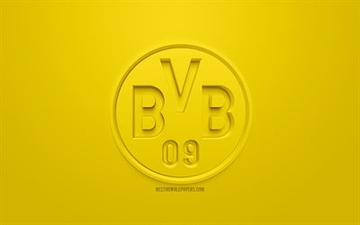 O Borussia Dortmund, BvB, criativo logo 3D, fundo amarelo, 3d emblema, Alem&#227;o clube de futebol, Bundesliga, Dortmund, Alemanha, Arte 3d, futebol, elegante logotipo 3d