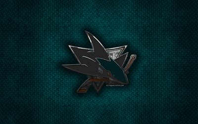 Sharks de San Jose, American club de hockey, bleu m&#233;tal, texture, en m&#233;tal logo, la LNH, San Jose, Californie, etats-unis, la Ligue Nationale de Hockey, art cr&#233;atif, de hockey