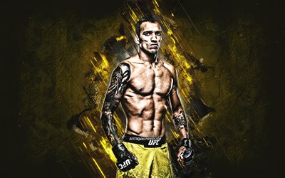 Charles Oliveira, MMA, portrait, brazilian fighter, yellow stone background, creative art