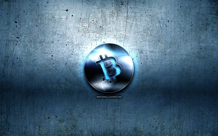 Bitcoin Cassa del metallo di logo, grunge, cryptocurrency, blu, metallo, sfondo, Bitcoin in Contanti, creativo, Bitcoin Cassa logo