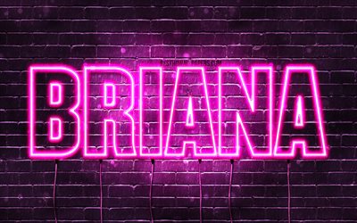 Briana, 4k, wallpapers with names, female names, Briana name, purple neon lights, horizontal text, picture with Briana name
