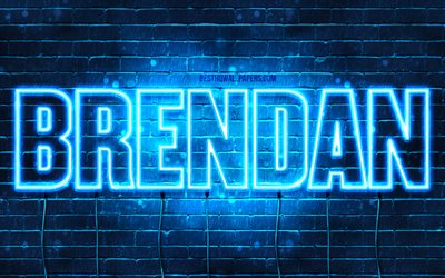 Brendan, 4k, sfondi per il desktop con i nomi, il testo orizzontale, Brendan nome, neon blu, foto con Brendan nome