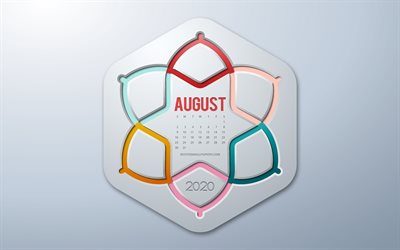 2020 August Calendar, infographics style, August, 2020 summer calendars, gray background, August 2020 Calendar, 2020 concepts