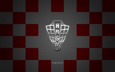 Kroatien i fotboll, emblem, UEFA, r&#246;d och vit logo, r&#246;d och vit kolfiber bakgrund, Kroatien i fotboll logotyp, fotboll, Kroatien
