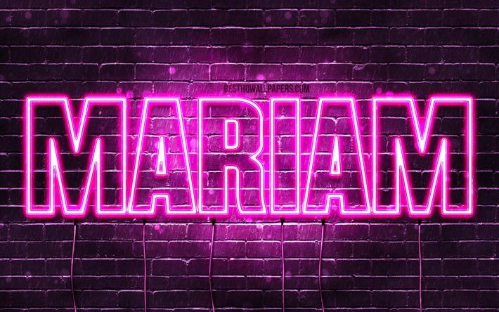 Mariam, 4k, pap&#233;is de parede com os nomes de, nomes femininos, Mariam nome, roxo luzes de neon, texto horizontal, imagem com Mariam nome
