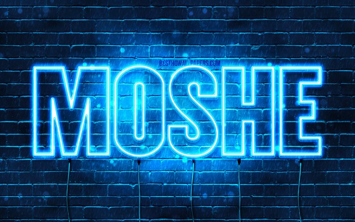 moshe, 4k, tapeten, die mit namen, horizontaler text, moshe namen, blue neon lights, bild mit moshe namen