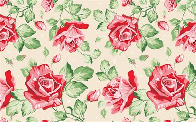 rote rosen retro-textur, hintergrund mit roten rosen, retro floral hintergrund, blume, retro-textur, roten rosen textur