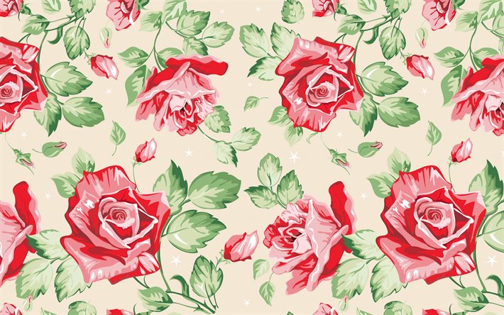red roses retro texture, background with red roses, retro floral background, flower retro texture, red roses texture