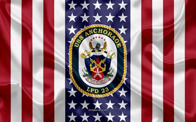 USS Anchorage Emblem, LPD-23, Amerikanska Flaggan, US Navy, USA, USS Anchorage Badge, AMERIKANSKA krigsfartyg, Emblem av USS Anchorage