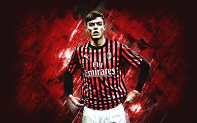 Daniel Maldini, AC Milan, Italiensk fotboll spelare, attackerande mittfältare, porträtt, röda sten bakgrund, Serie A, Italien, fotboll