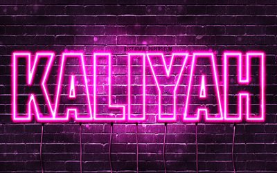 Kaliyah, 4k, tapeter med namn, kvinnliga namn, Kaliyah namn, lila neon lights, &#246;vergripande text, bild med Kaliyah namn