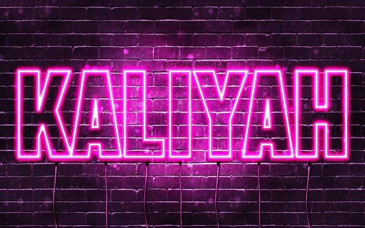 Kaliyah, 4k, pap&#233;is de parede com os nomes de, nomes femininos, Kaliyah nome, roxo luzes de neon, texto horizontal, imagem com Kaliyah nome