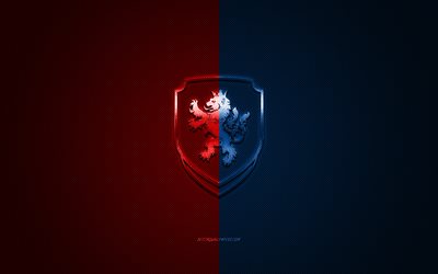 チェコ共和国サッカーチーム, エンブレム, UEFA, 赤-青のロゴ, 赤-青炭素繊維の背景, チェコ共和国サッカーチームロゴ, サッカー, チェコ共和国