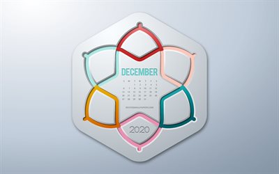 2020 Calendario de diciembre, infograf&#237;a estilo de diciembre de 2020 invierno calendarios, fondo gris, de diciembre de 2020, el Calendario, los conceptos 2020