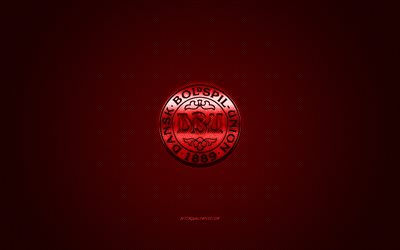 Danmark i fotboll, emblem, UEFA, r&#246;d logo, red fiber bakgrund, Danmark i fotboll logotyp, fotboll, Danmark