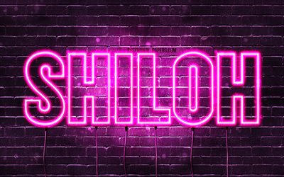 Shiloh, 4k, wallpapers with names, female names, Shiloh name, purple neon lights, horizontal text, picture with Shiloh name