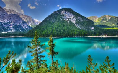 mountain lake, mountain landscape, summer, emerald lake, Alps, Dolomites, Trentino, Italy