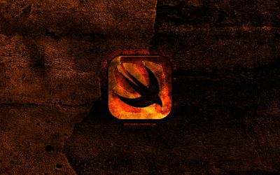 Swift fiery logo, programming language, orange stone background, creative, Swift logo, programming language signs, Swift