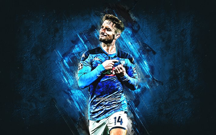 Dries Mertens, Belgian soccer player, portrait, Napoli SSC, blue stone background, Serie A, Italy