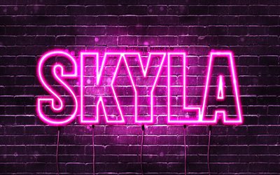 Skyla, 4k, des fonds d&#39;&#233;cran avec des noms, des noms f&#233;minins, Skyla nom, de violet, de n&#233;ons, le texte horizontal, image avec Skyla nom