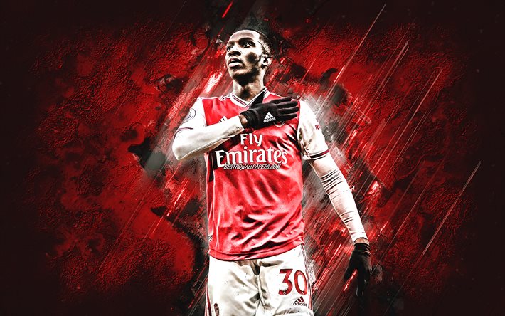 Eddie Nketiah, Arsenal FC, Premier League, Englanti jalkapalloilija, muotokuva, punainen kivi tausta, Englanti, jalkapallo