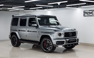 2020, Mercedes-AMG G63, Light Package, TopCar, W463, front view, silver SUV, new silver G63, German cars, Mercedes
