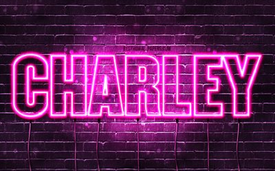Charley, 4k, adları Charley adı ile, Bayan isimleri, Charley adı, mor neon ışıkları, yatay metin, resim ile duvar kağıtları
