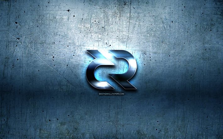Decred metal logo, grunge, cryptocurrency, blue metal background, Decred, creative, Decred logo