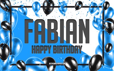 Happy Birthday Fabian, Birthday Balloons Background, Fabian, wallpapers with names, Fabian Happy Birthday, Blue Balloons Birthday Background, greeting card, Fabian Birthday