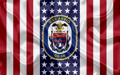 USS Anzio Emblem, CG-68, Amerikanska Flaggan, US Navy, USA, USS Anzio Badge, AMERIKANSKA krigsfartyg, Emblem av USS Anzio