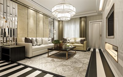 elegante salone interno, in stile classico, un soggiorno, di lusso lampadario, soggiorno di progetto, con mobili di lusso