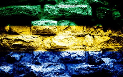 Gabon flag, grunge brick texture, Flag of Gabon, flag on brick wall, Gabon, flags of Africa countries