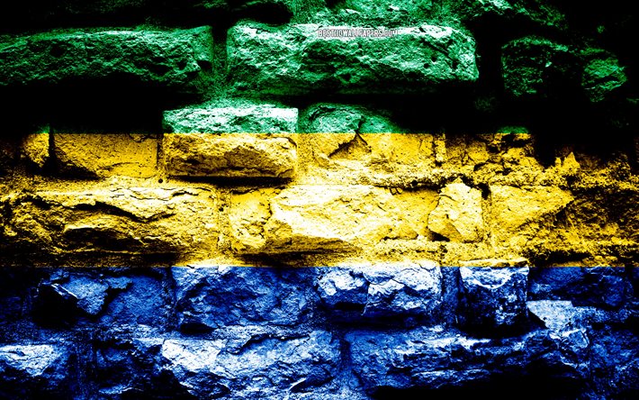 Gabon drapeau grunge texture de brique, le Drapeau du Gabon, drapeau sur le mur de brique, le Gabon, les drapeaux des pays de l&#39;Afrique