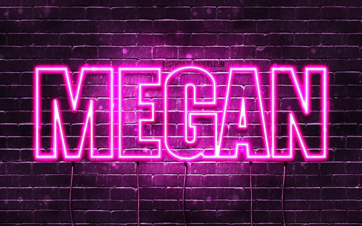 Megan, 4k, tapeter med namn, kvinnliga namn, Megan namn, lila neon lights, &#246;vergripande text, bild med Megan namn