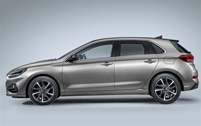 Hyundai i30, 4K, vista lateral, exterior, nuevo i30 color gris, coches coreanos de Hyundai
