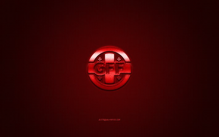 Georgia national football team, emblem, UEFA, red logo, red fiber background, Georgia football team logo, football, Georgia