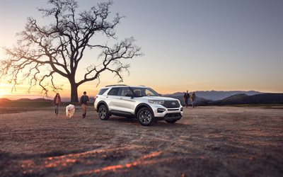 2021, Ford Explorer, XLT Sport Appearance, 4K, front view, exterior, white SUV, new white Explorer, american cars, Ford