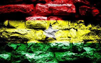 Ghana-flagga, grunge tegel konsistens, Flaggan i Ghana, flaggan p&#229; v&#228;ggen, Ghana, flaggor av Afrika l&#228;nder