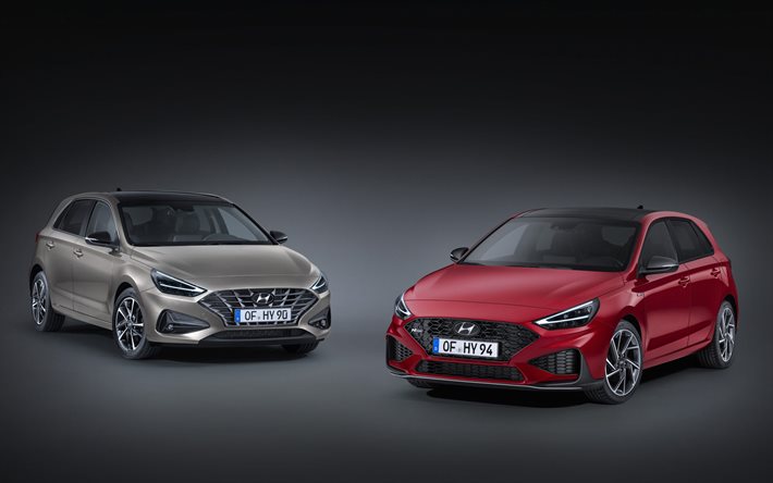 Hyundai i30, 2020, exterior, front view, hatchback, i30 PD facelift, new red i30, new gray i30, Korean cars, Hyundai