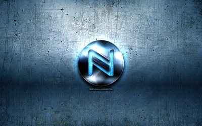 Namecoin metal logo, grunge, cryptocurrency, mavi metal arka plan, Namecoin, yaratıcı, Namecoin logosu