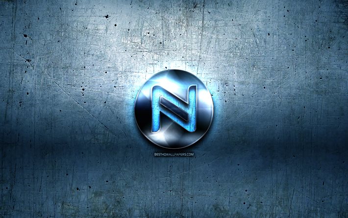 Namecoin metal logo, grunge, cryptocurrency, blue metal background, Namecoin, creative, Namecoin logo