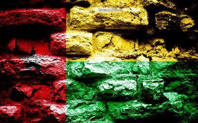 Guinea-Bissau flag, grunge brick texture, Flag of Guinea-Bissau, flag on brick wall, Guinea-Bissau, flags of Africa countries