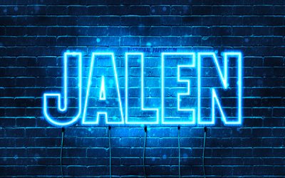 Jalen, 4k, pap&#233;is de parede com os nomes de, texto horizontal, Jalen nome, luzes de neon azuis, imagem com Jalen nome
