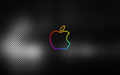 アップルの抽象的なロゴ, 4K, 金属グリッドの背景, Appleロゴ, ミニマル, creative クリエイティブ, Apple（アップル）