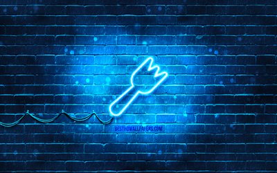 Fork neon icon, 4k, blue background, neon symbols, Fork, creative, neon icons, Fork sign, food signs, Fork icon, food icons