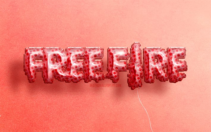 4K, logotipo do Garena Free Fire 3D, arte, logotipo do Free Fire, bal&#245;es rosa realistas, logotipo do Garena Free Fire, fundos rosa, GFF, Garena Free Fire