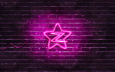 Logo violet Qzone, 4k, brickwall violet, logo Qzone, r&#233;seaux sociaux, logo n&#233;on Qzone, Qzone