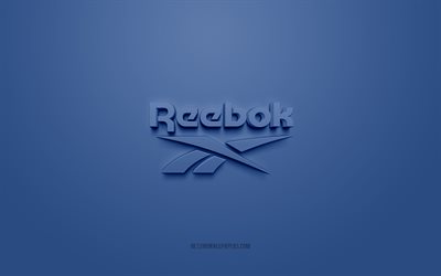 Reebok logo, blue background, Reebok 3d logo, 3d art, Reebok, brands logo, blue 3d Reebok logo
